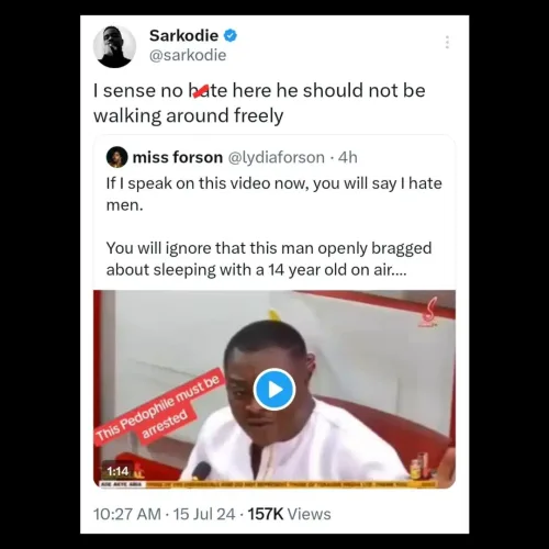 This image proves the tweet of rapper Sarkodie