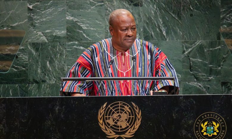 Former Ghanaian President John Dramani Mahama addressing the United Nations General Assembly in New York, September 2025.